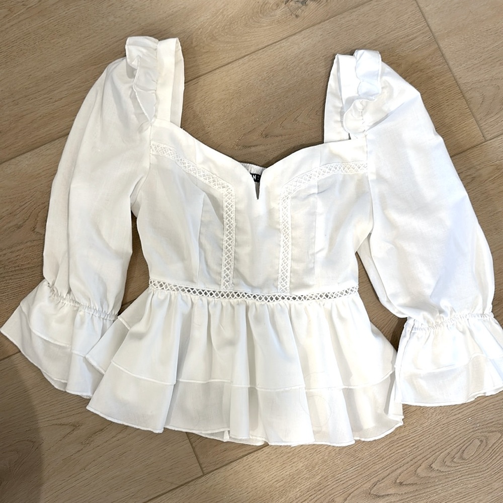 Sweetheart Neck Ruffle Trim Layered Peplum Top